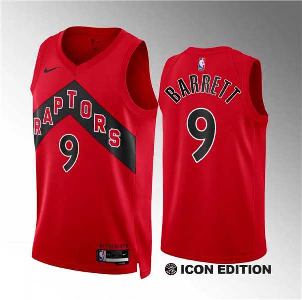 Mens Toronto Raptors #9 RJ Barrett Red Icon Edition Stitched Basketball Jersey Dzhi->toronto raptors->NBA Jersey
